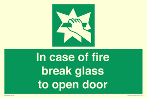 In case of fire break glass to open door